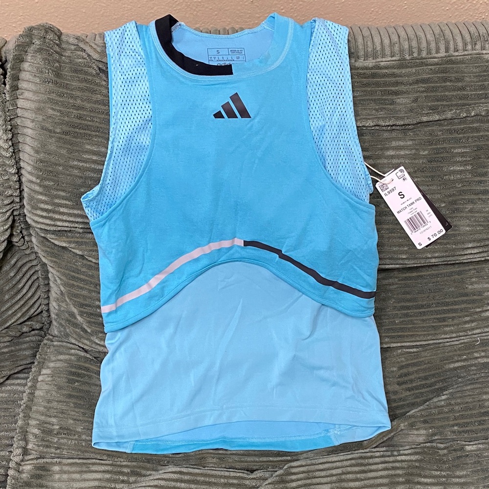 adidas Light Blue and Navy Performance Tank Top
